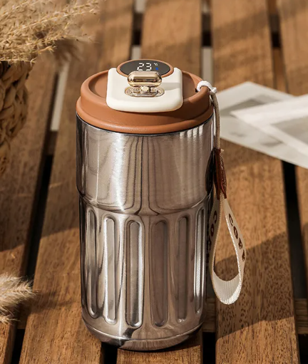 Insulated Smart Water Bottle with LED Temperature Display, Leakproof Lid, Stainless Steel Double Wall Vacuum Flask, Intelligent Coffee Cup, Hot Cold 6 Hours, for Travel Car